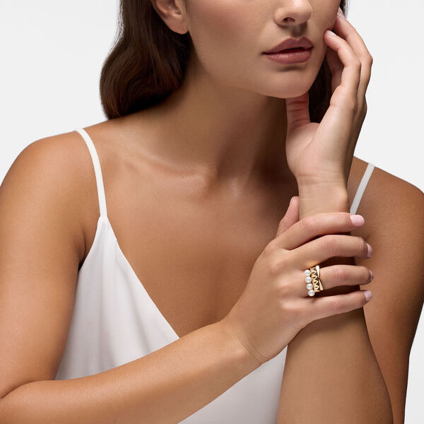 Stackable Yellow Gold and Pearl Rings